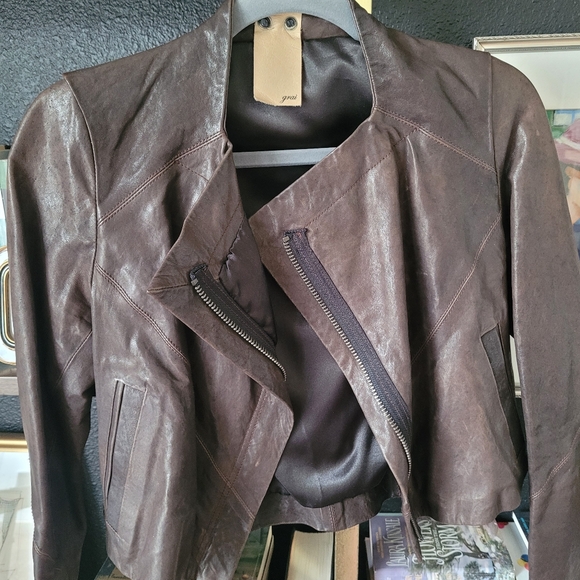 Grai Brand Leather Cropped Minimal Moto Jacket HIGH QUALITY XS - Picture 2 of 14